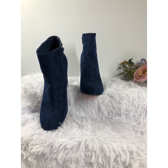 XOXO Yardley Dress Boots Navy Faux Suede Rhinestone Heels Size 9M Zipper Side - Picture 3 of 12